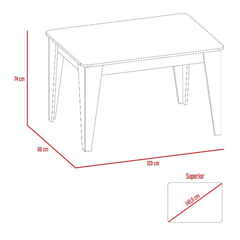 Mesa de Comedor Torino, Habano, con diseño moderno y para cuatro puestos 120
