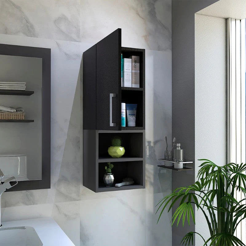 Mueble Auxiliar Madrid, Wengue y Plomo, con puerta batiente y dos entrepaños