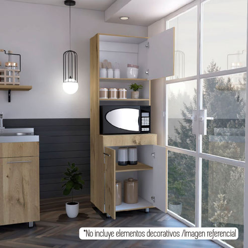 Modulo Kitchen Orion, Duna y Blanco, con tres puertas batientes y espacio para horno microondas