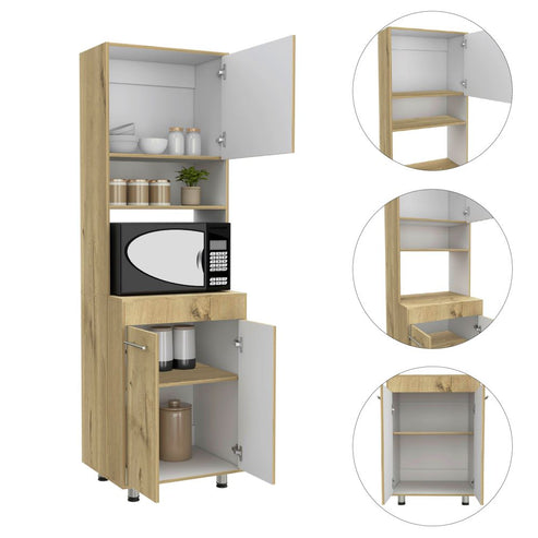 Modulo Kitchen Orion, Duna y Blanco, con tres puertas batientes y espacio para horno microondas