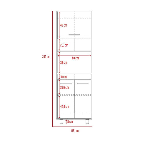 Modulo Kitchen Orion, Duna y Blanco, con tres puertas batientes y espacio para horno microondas