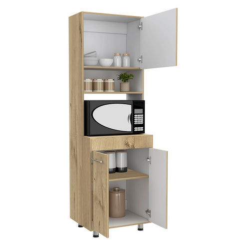 Modulo Kitchen Orion, Duna y Blanco, con tres puertas batientes y espacio para horno microondas