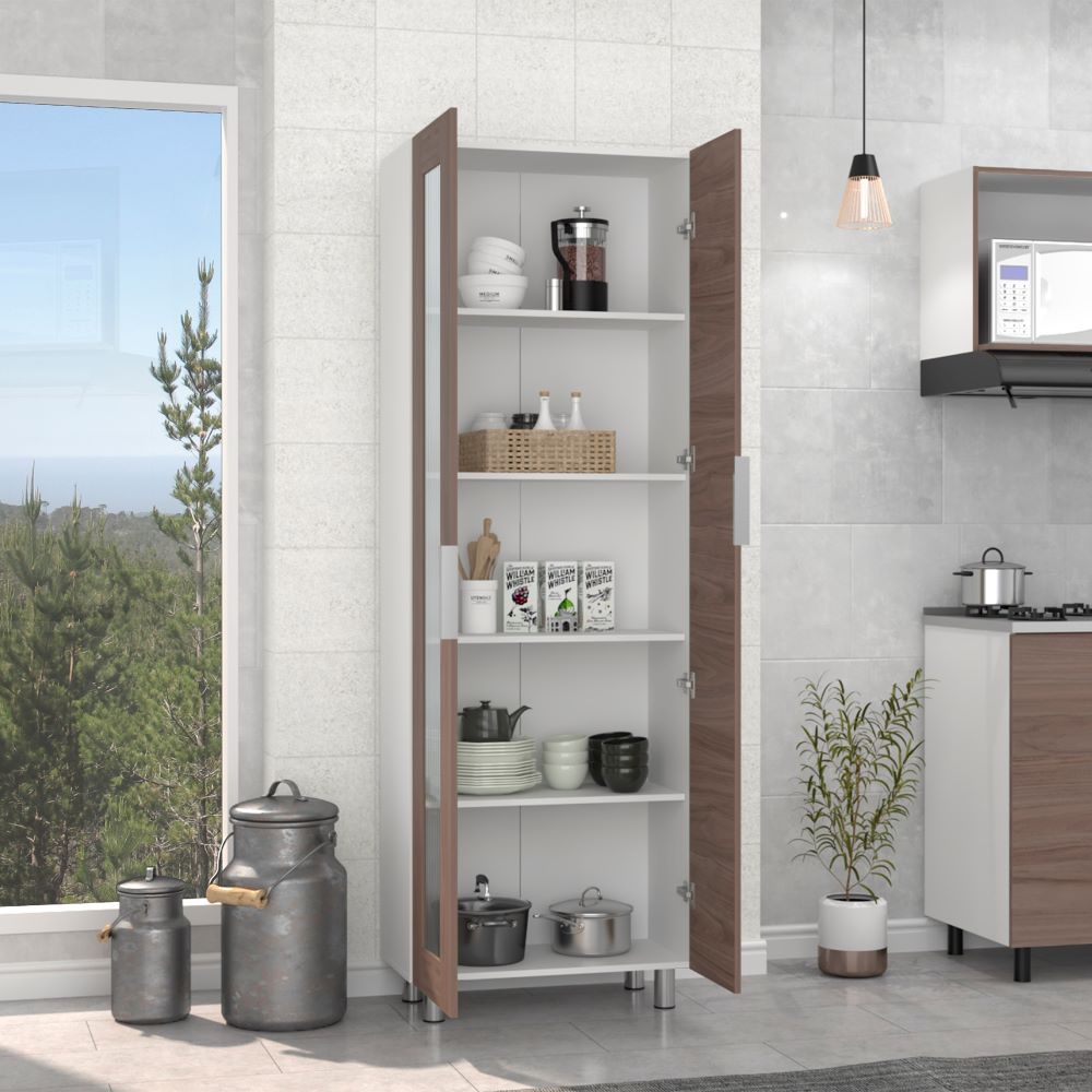 Mueble Alacena Fendi, Blanco Marqueza y Castaño, con dos puertas batientes y gran capacidad de almacenamiento