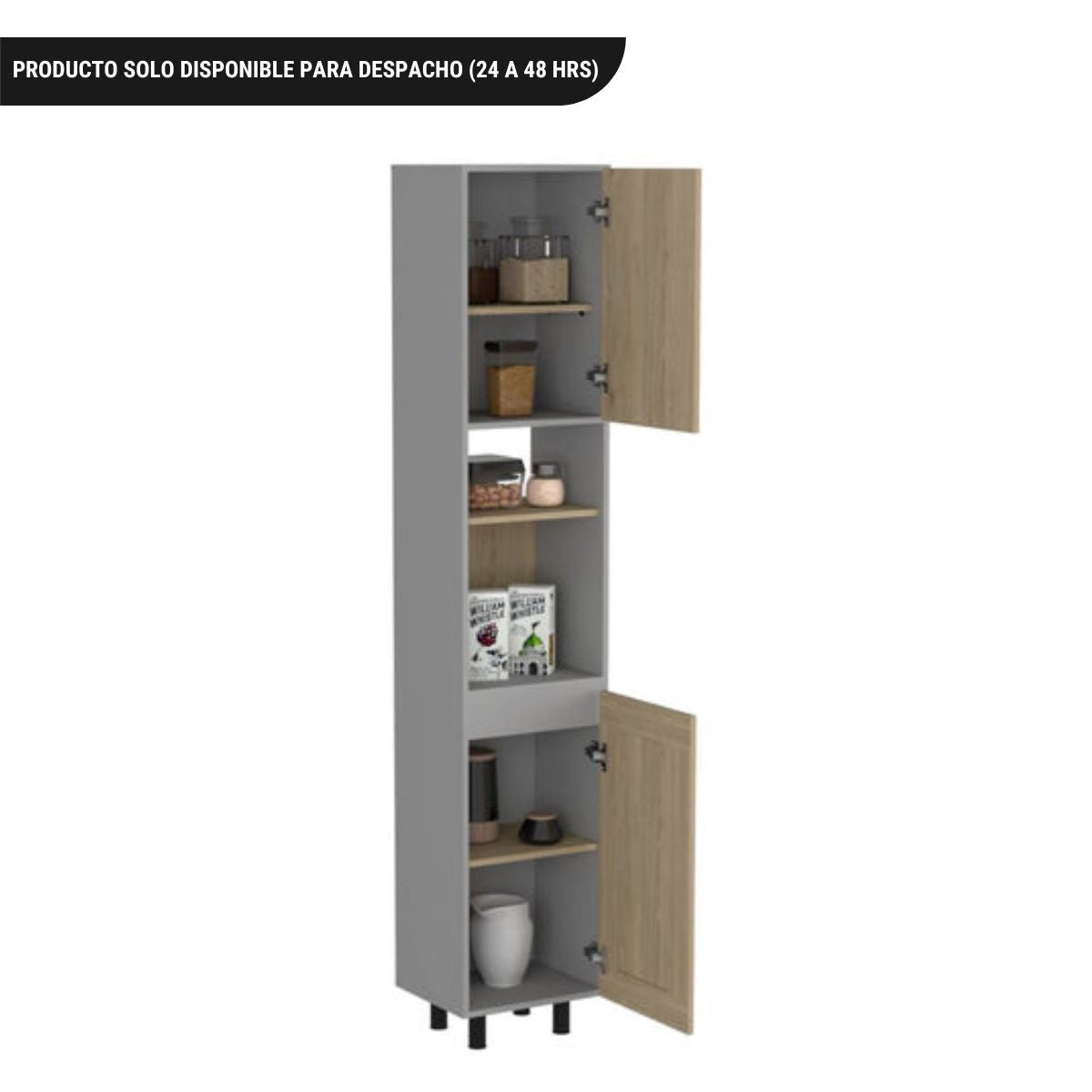 Alacena Kitchen Hasselt, Gris y Rovere, con dos puertas batientes y variedad de entrepaños