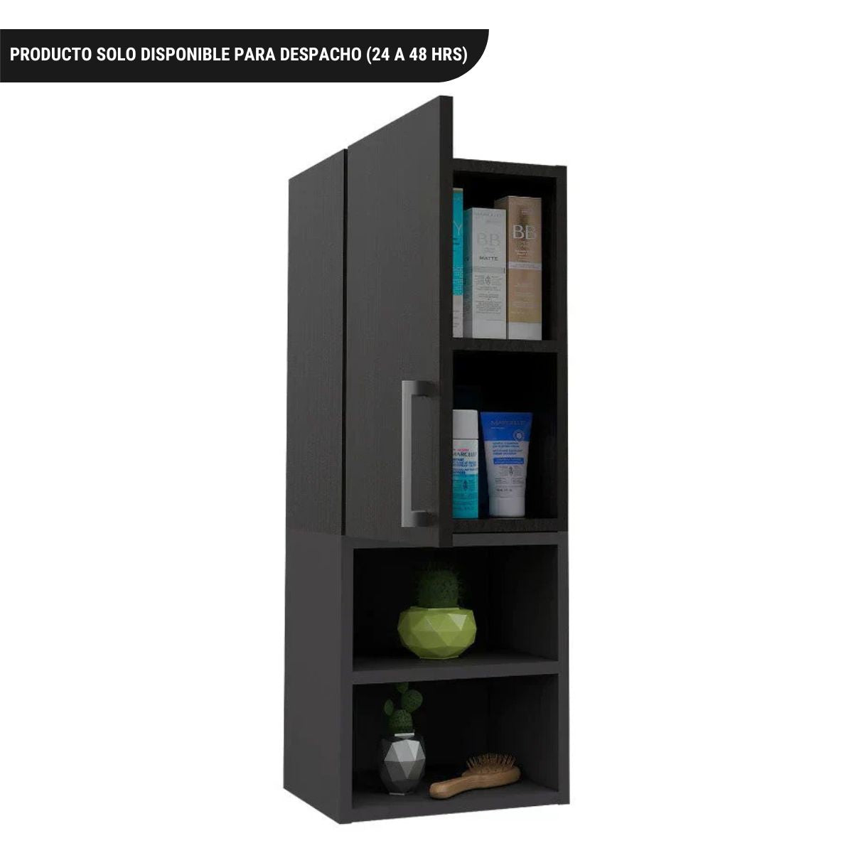 Mueble Auxiliar Madrid, Wengue y Plomo, con puerta batiente y dos entrepaños