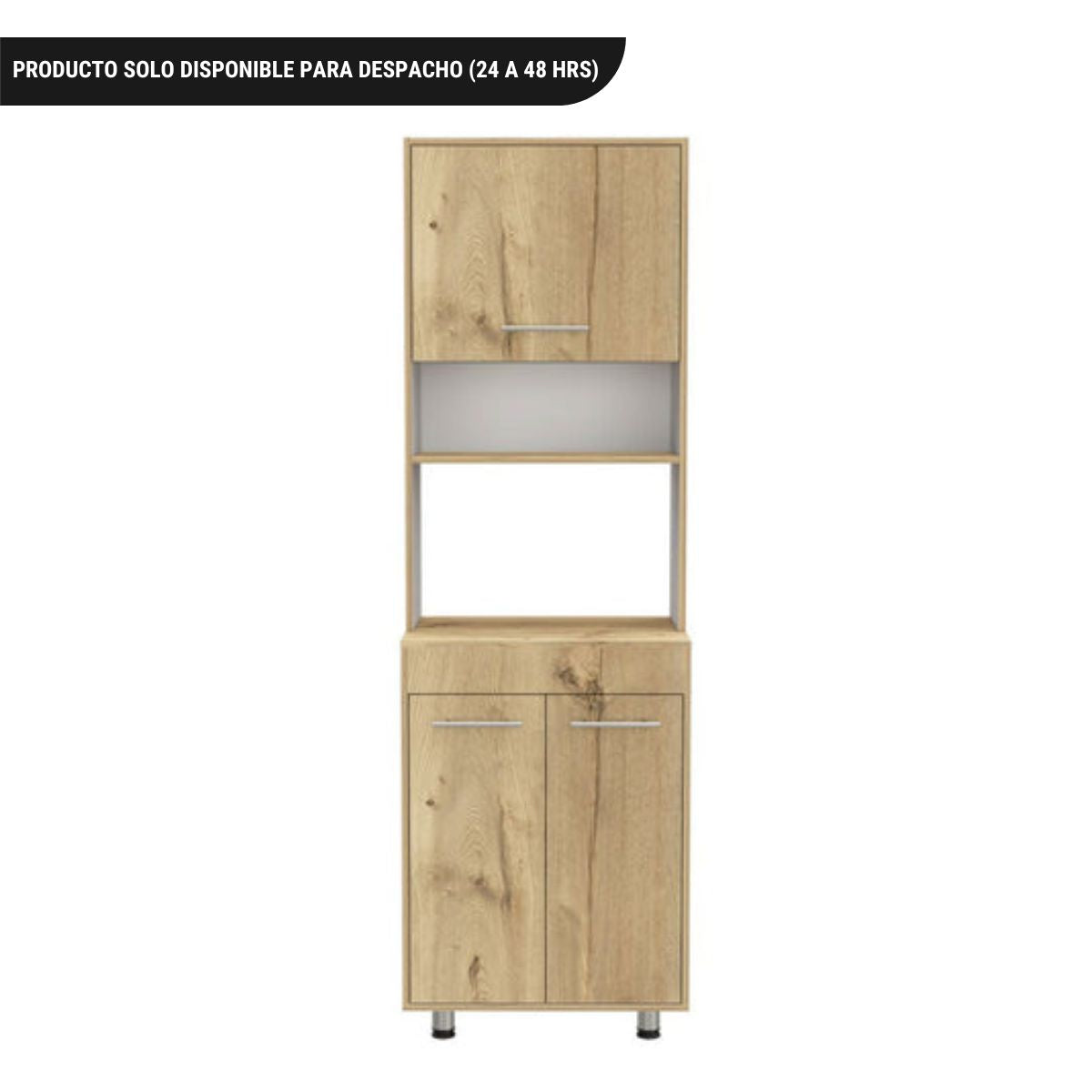 Modulo Kitchen Orion, Duna y Blanco, con tres puertas batientes y espacio para horno microondas
