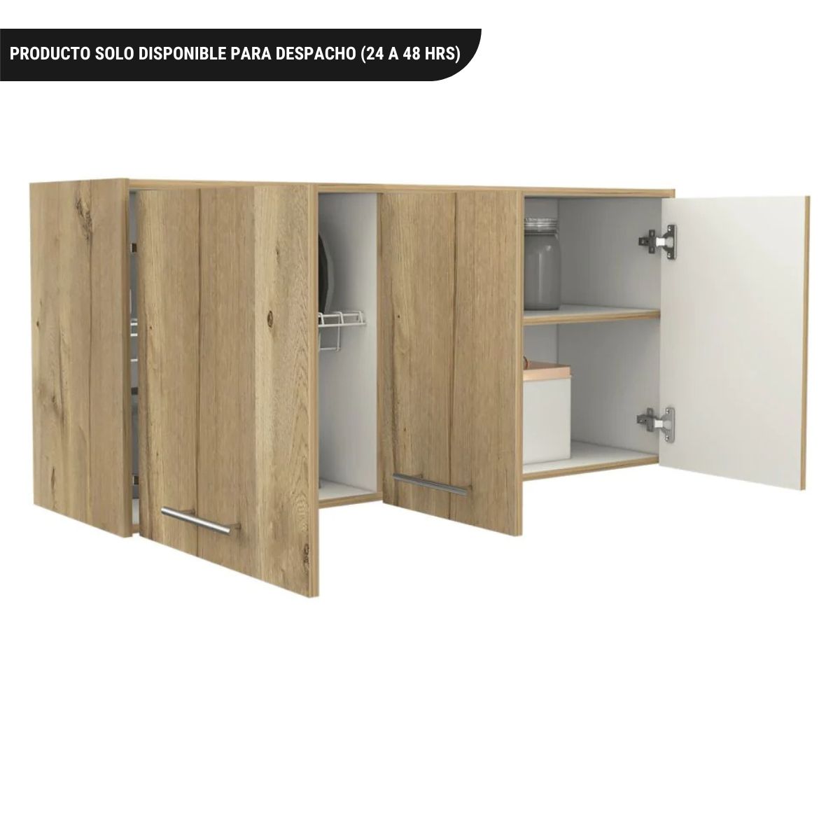 Modulo Superior Kitchen Orion, Duna y Blanco, con tres puertas batientes y varios entrepaños