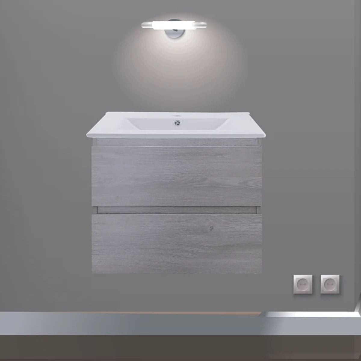 Kit Mueble Vanitorio a muro Space Nogal Claro 61x48x37cm