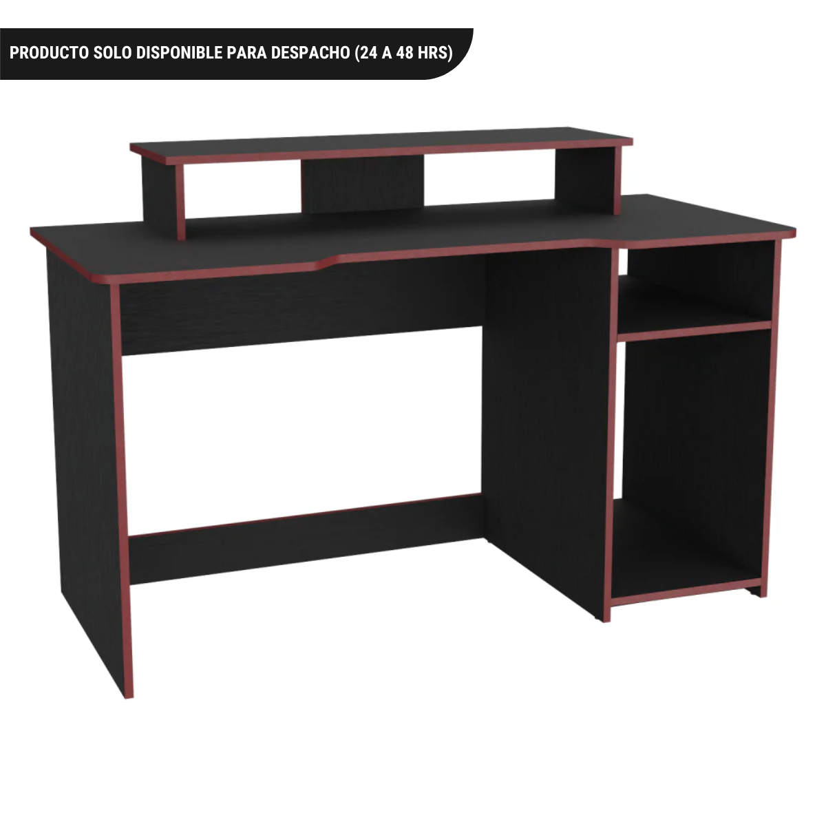 Escritorio Gamer Recto Con 2 Niveles Para Monitores Huni - Wengue / Canto Rojo