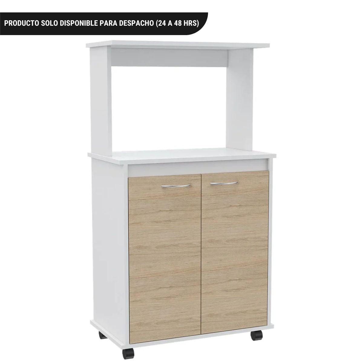 Mueble de Cocina Kitchen, Blanco y Rovere, con dos puertas batientes y espacio para horno microondas