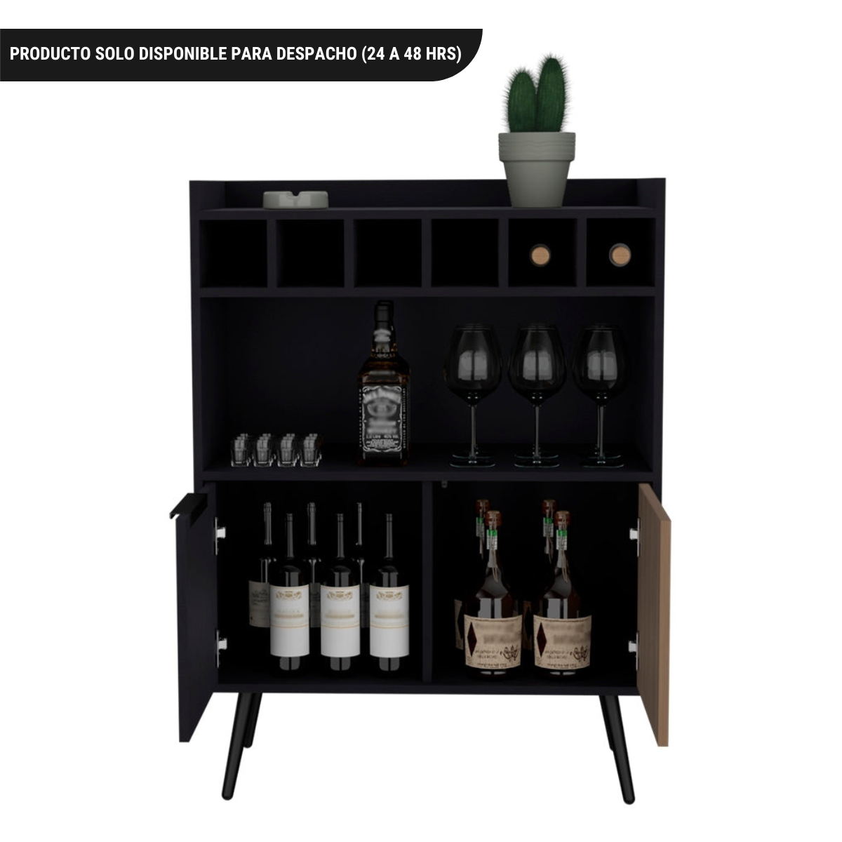 Bar Bajo Funes Eco, Wengue, con Espacio para Botellas de Vino y Copas