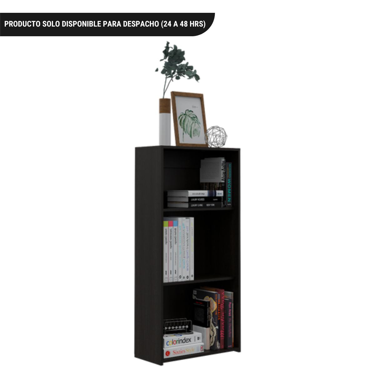 Biblioteca Kalo, Wengue, con entrepaños de amplio espacio para colocar objetos y decorativos de oficina
