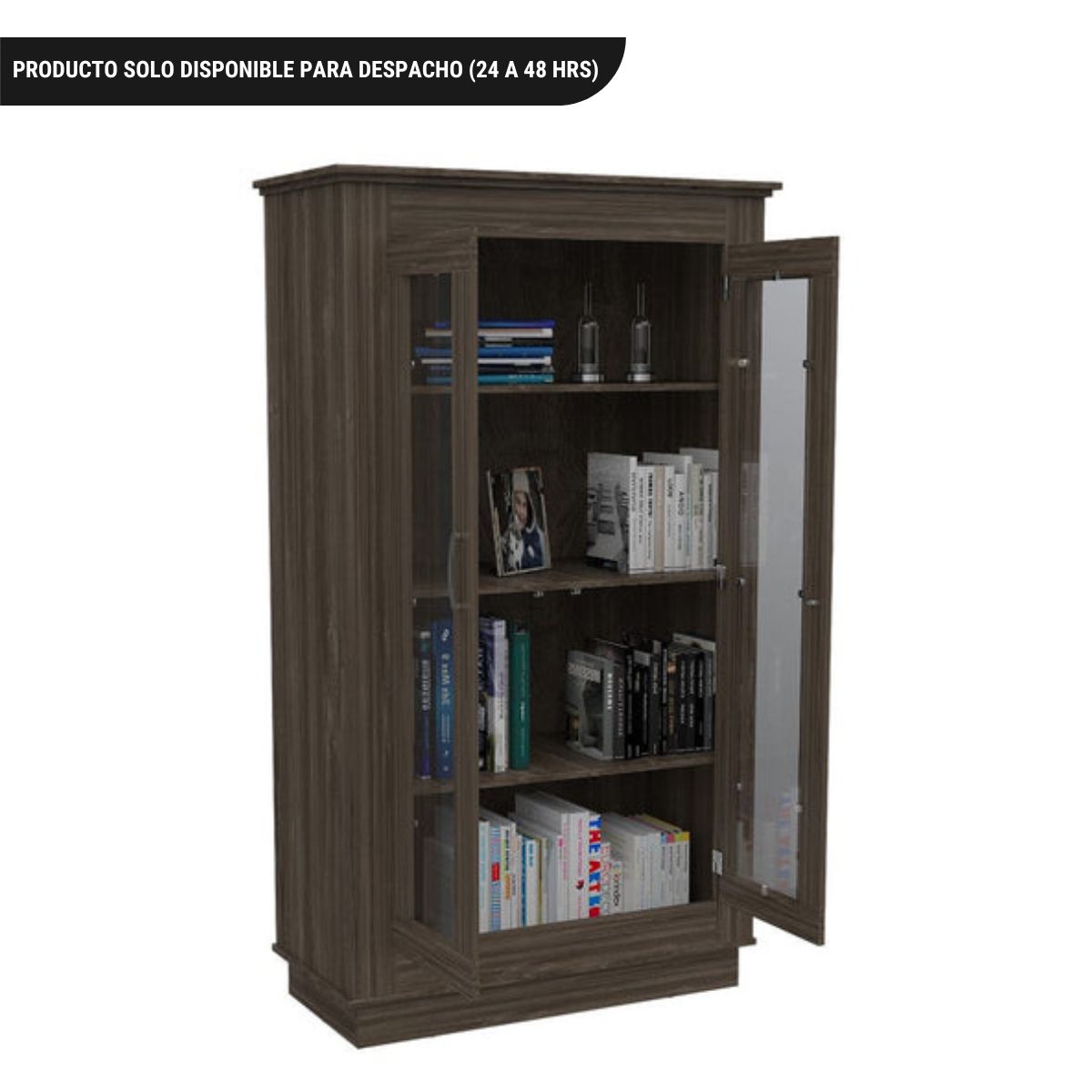Vitrina Alcamo, Siena, con dos puertas batientes de vidrio y múltiples entrepaños para colocar objetos