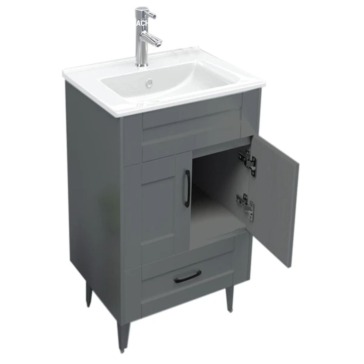Kit Mueble Deluxe + Vanitorio Plano Gris 50x40x80cm