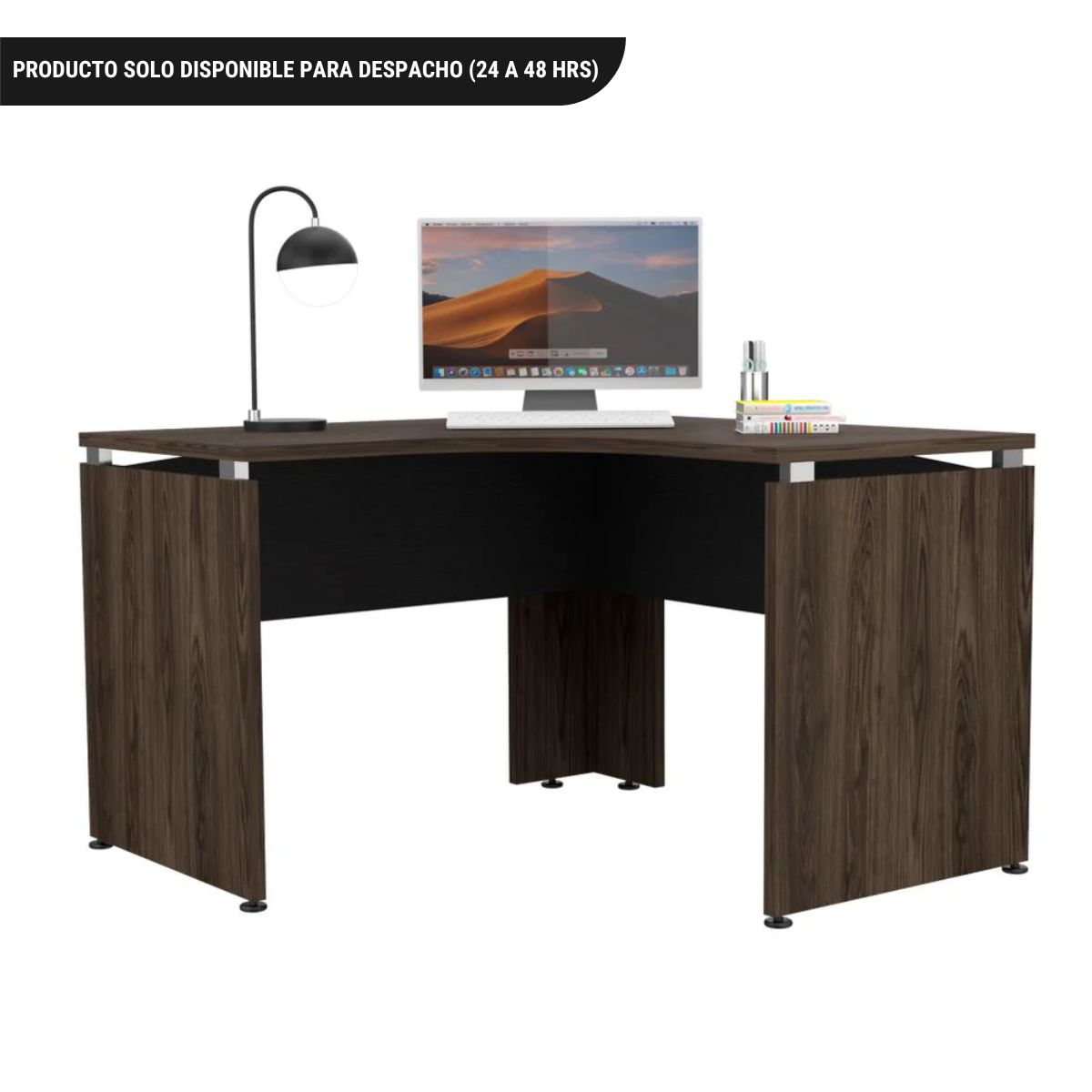 Escritorio L-120 Home Office - Negro Soft / Coñac