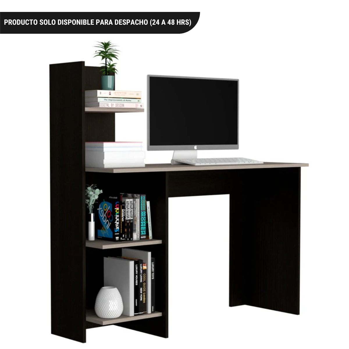 Escritorio Recto Con Biblioteca Office W-120 - Wengue / Ceniza