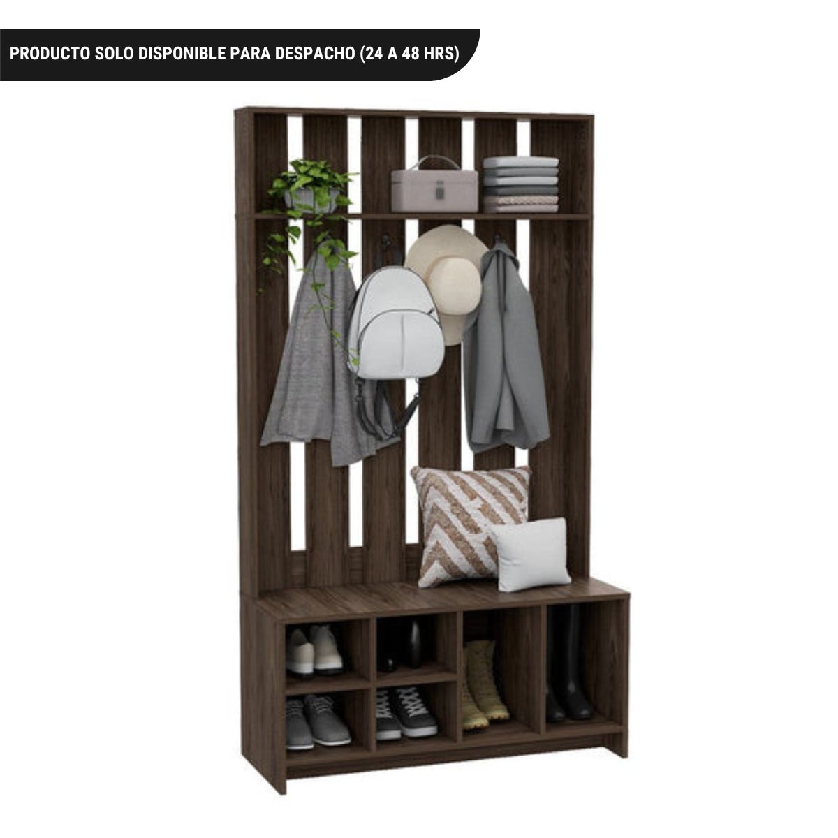 Mueble Recibidor Beijing, Coñac, con varios entrepaños y percheros