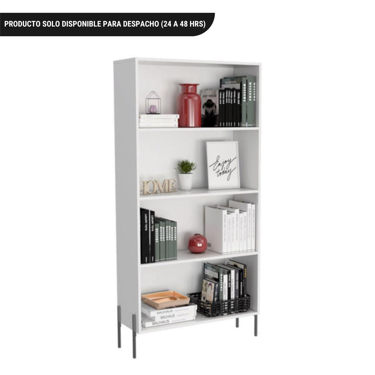 Librero White Collection, Blanco, con cuatro entrepaños para colocar objetos de oficina