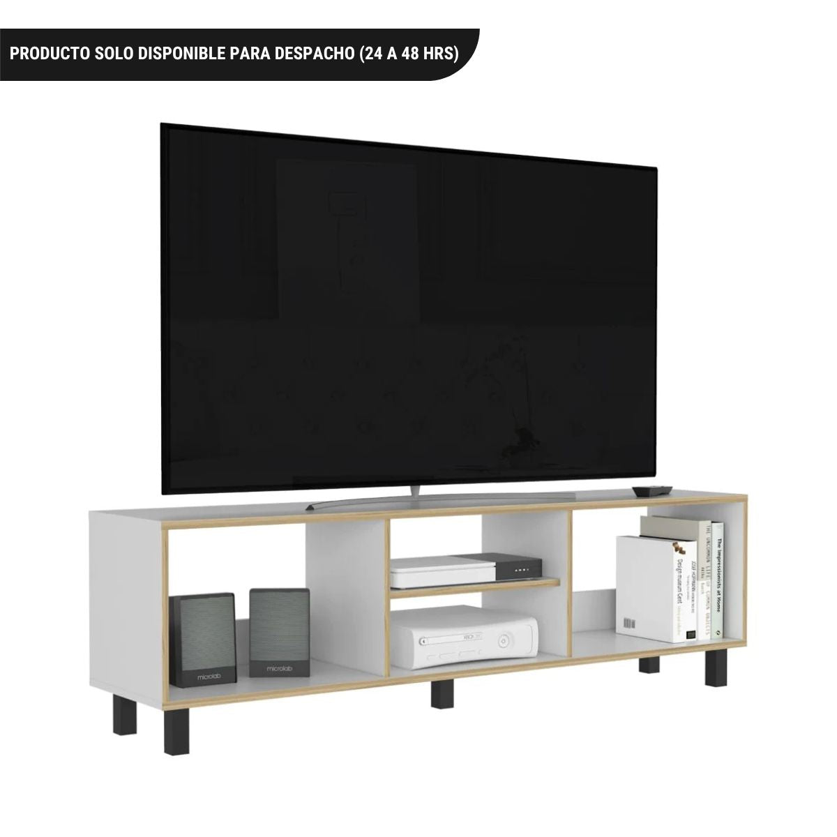 Rack para TV Nomik Texas, Blanco Canto y Duna, con capacidad para televisor de 70 pulgadas