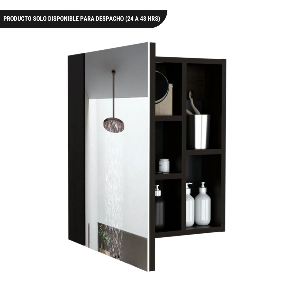Gabinete de Baño Manchester, Wengue, con puerta espejo y varios entrepaños