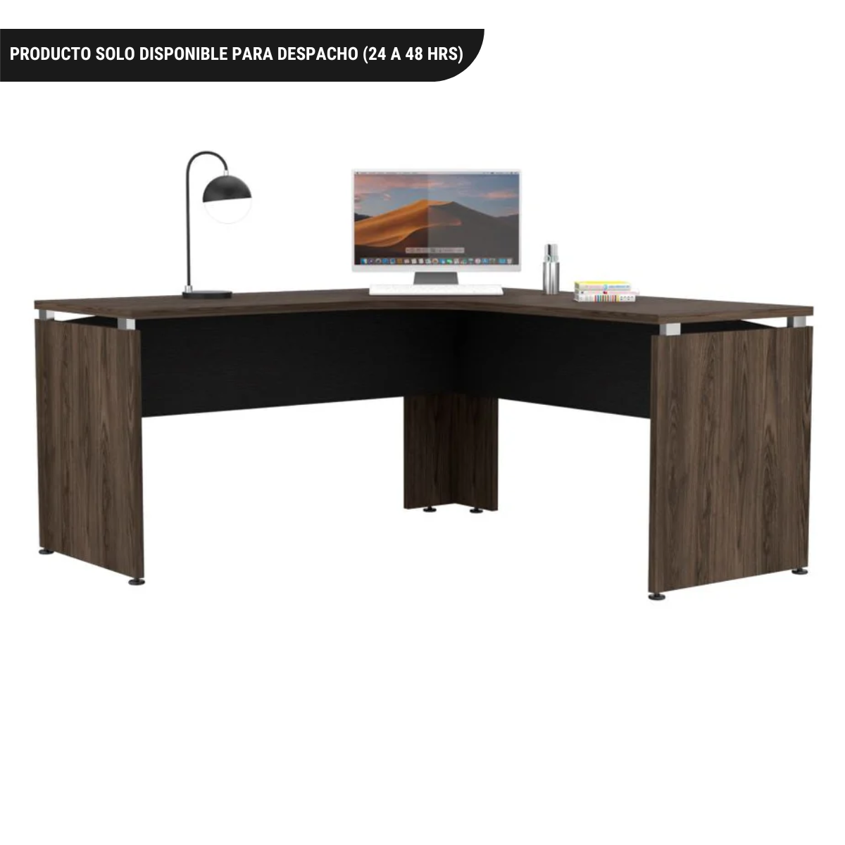 Escritorio L-160 Home Office - Negro Soft / Coñac