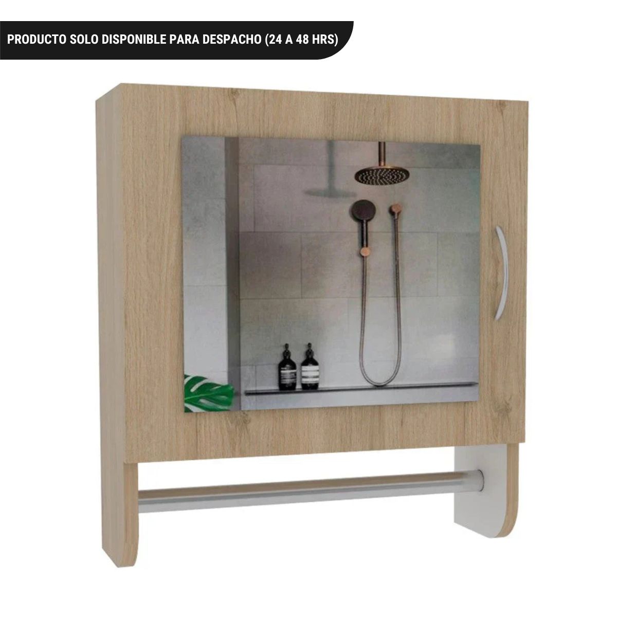 Botiquin Bath, Rovere y Blanco, con puerta espejo y dos entrepaños para colocar objetos de aseo
