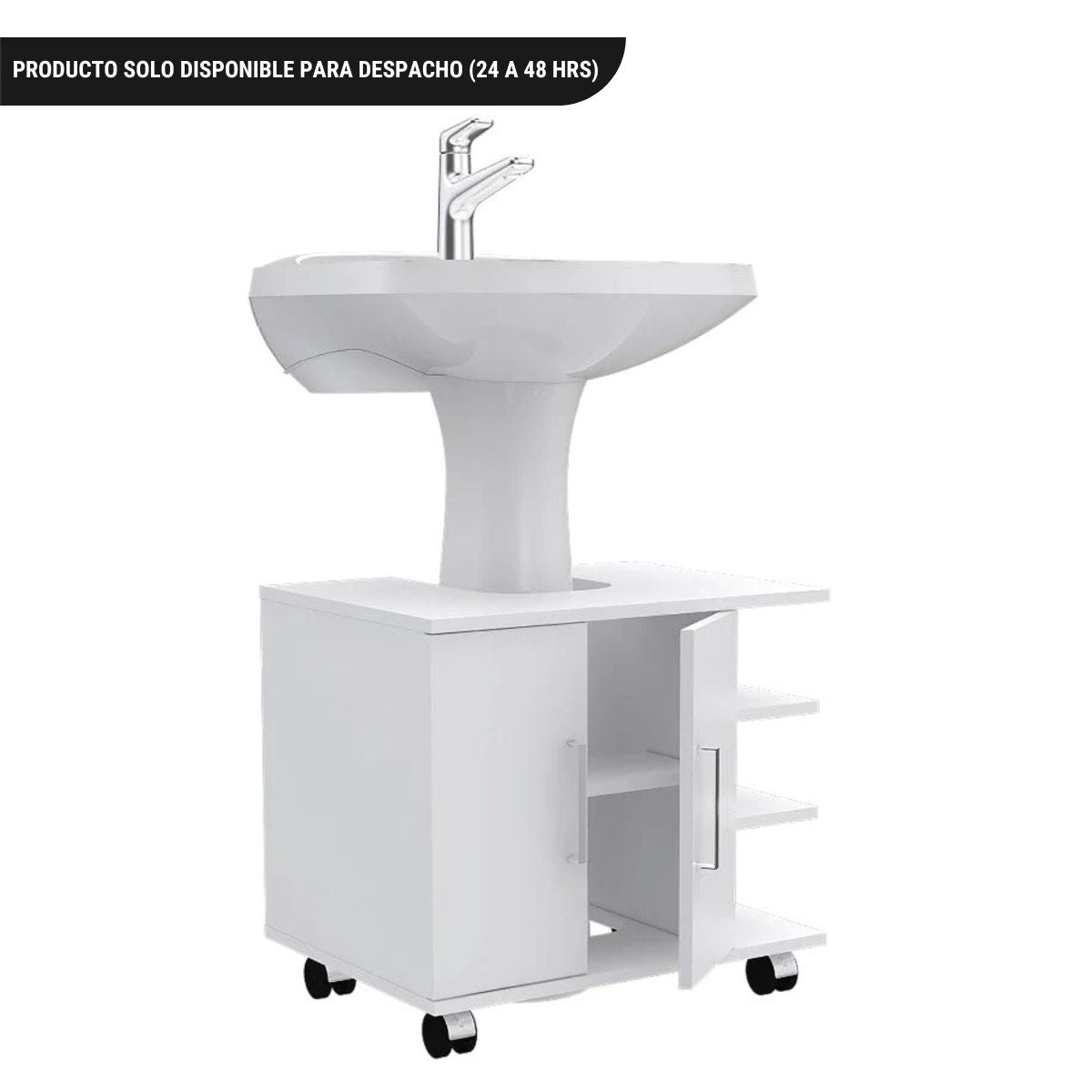 Optimizador Lavamanos Bath, Blanco, con dos puertas batientes y rodachines para su fácil desplazamiento