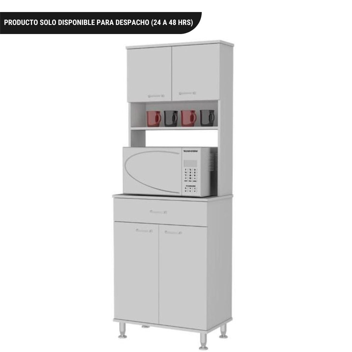 Mueble de Cocina Kitchen, Blanco, con cuatro puertas batientes y espacio horno microondas
