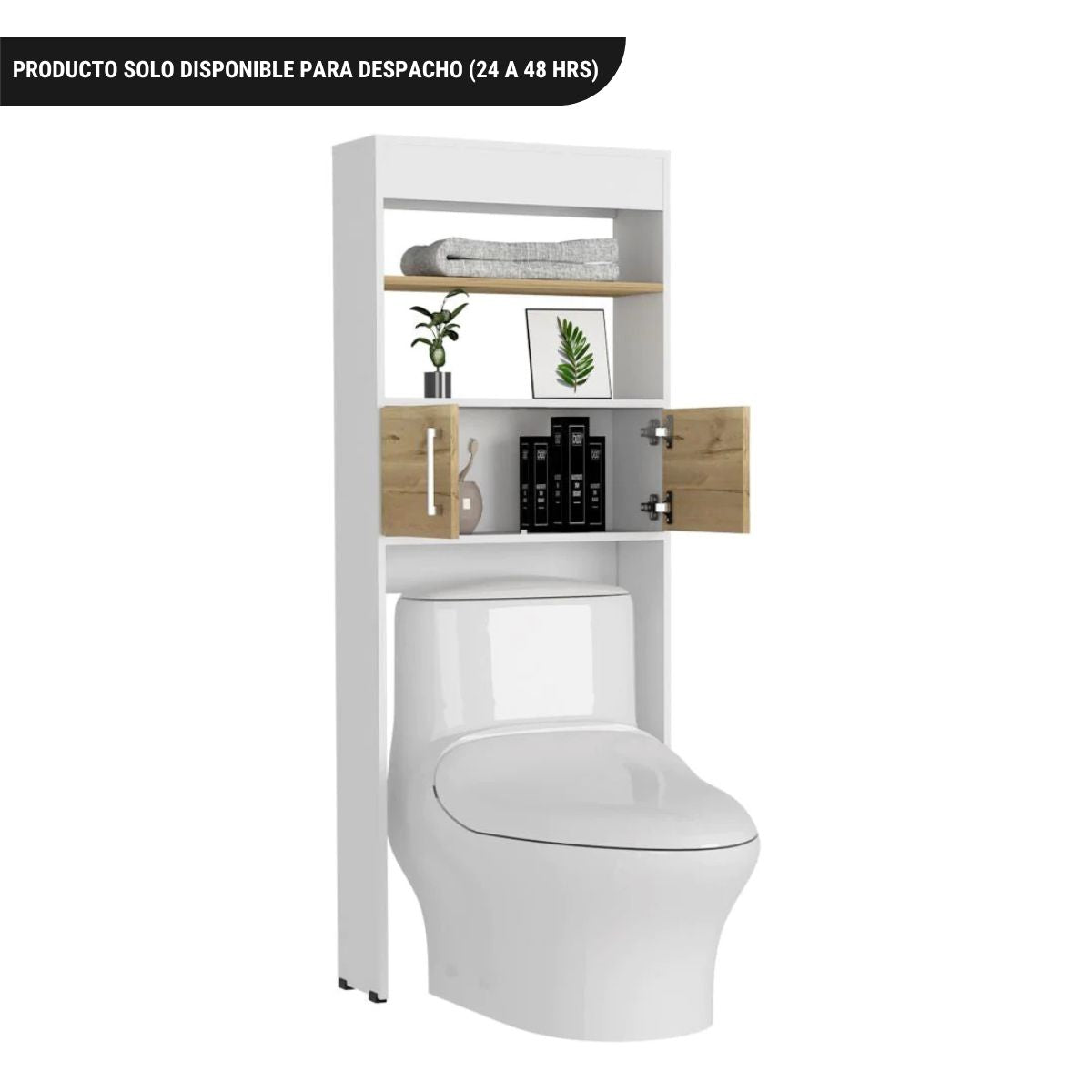Mueble Optimizador Wc Bath BI, Blanco y Duna, con dos puertas batientes y variedad de entrepaños