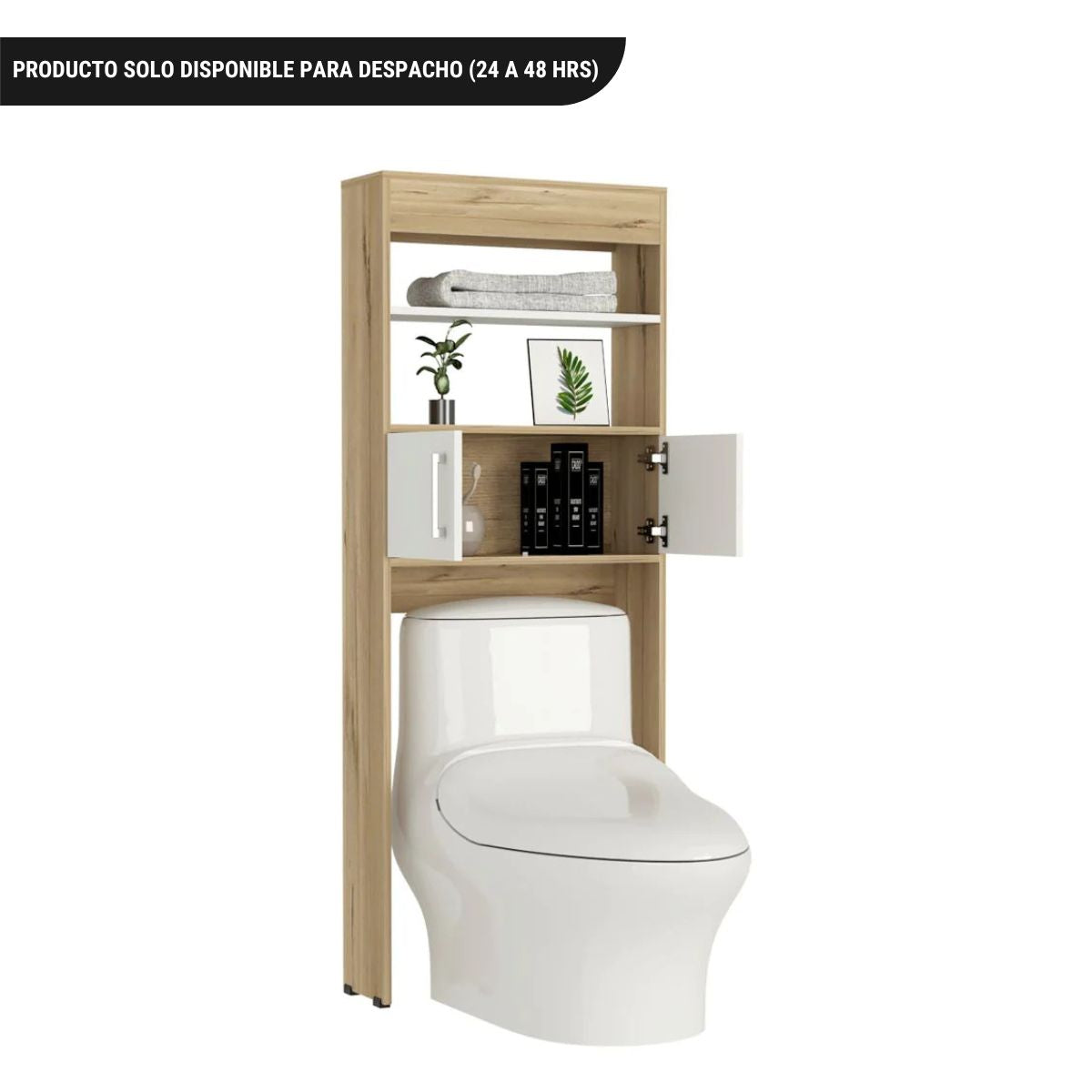 Mueble Optimizador Wc Bath BI, Duna y Blanco, con dos puertas batientes y variedad de entrepaños
