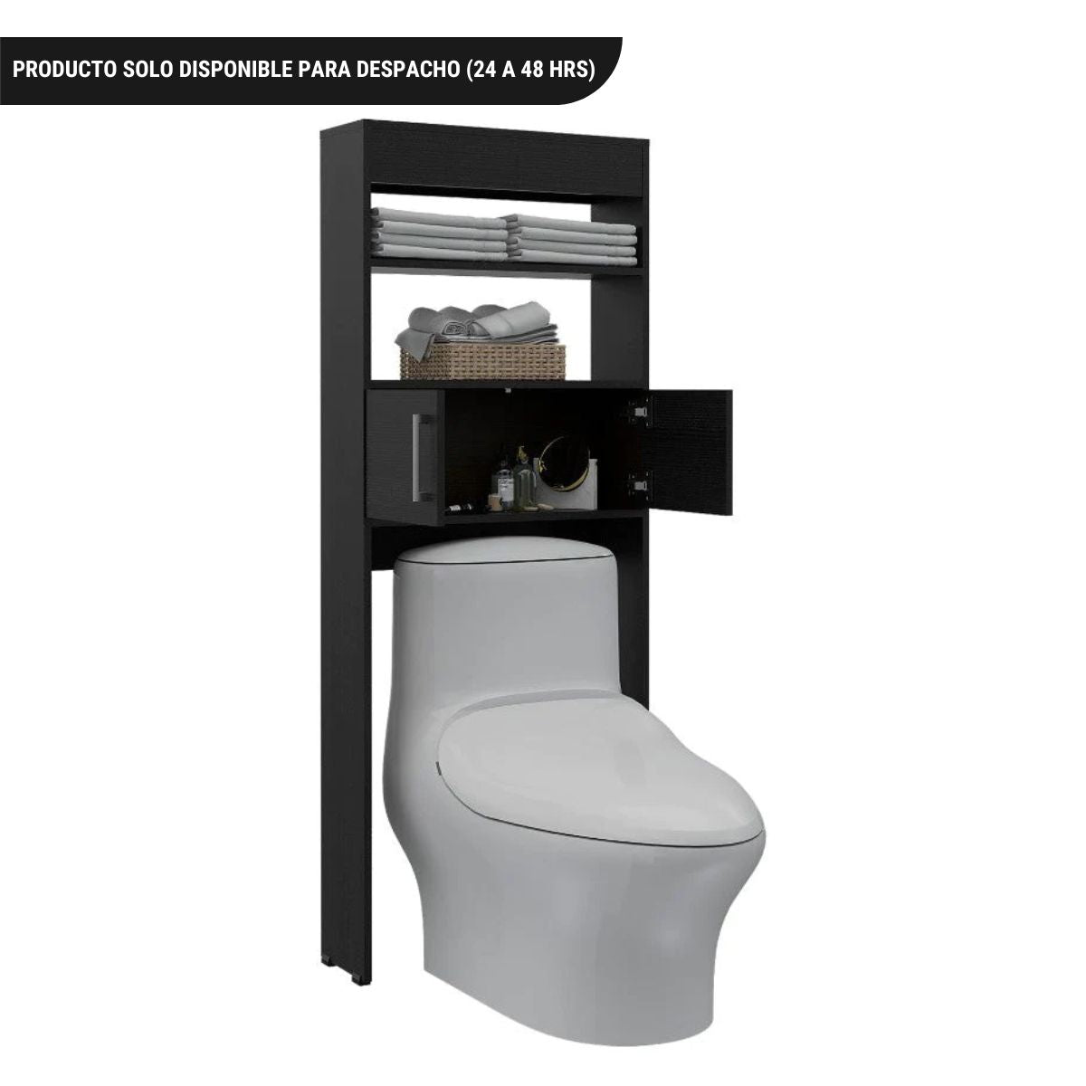 Optimizador de Baño Madrid, Wengue y Negro, ideal para ahorrar espacio
