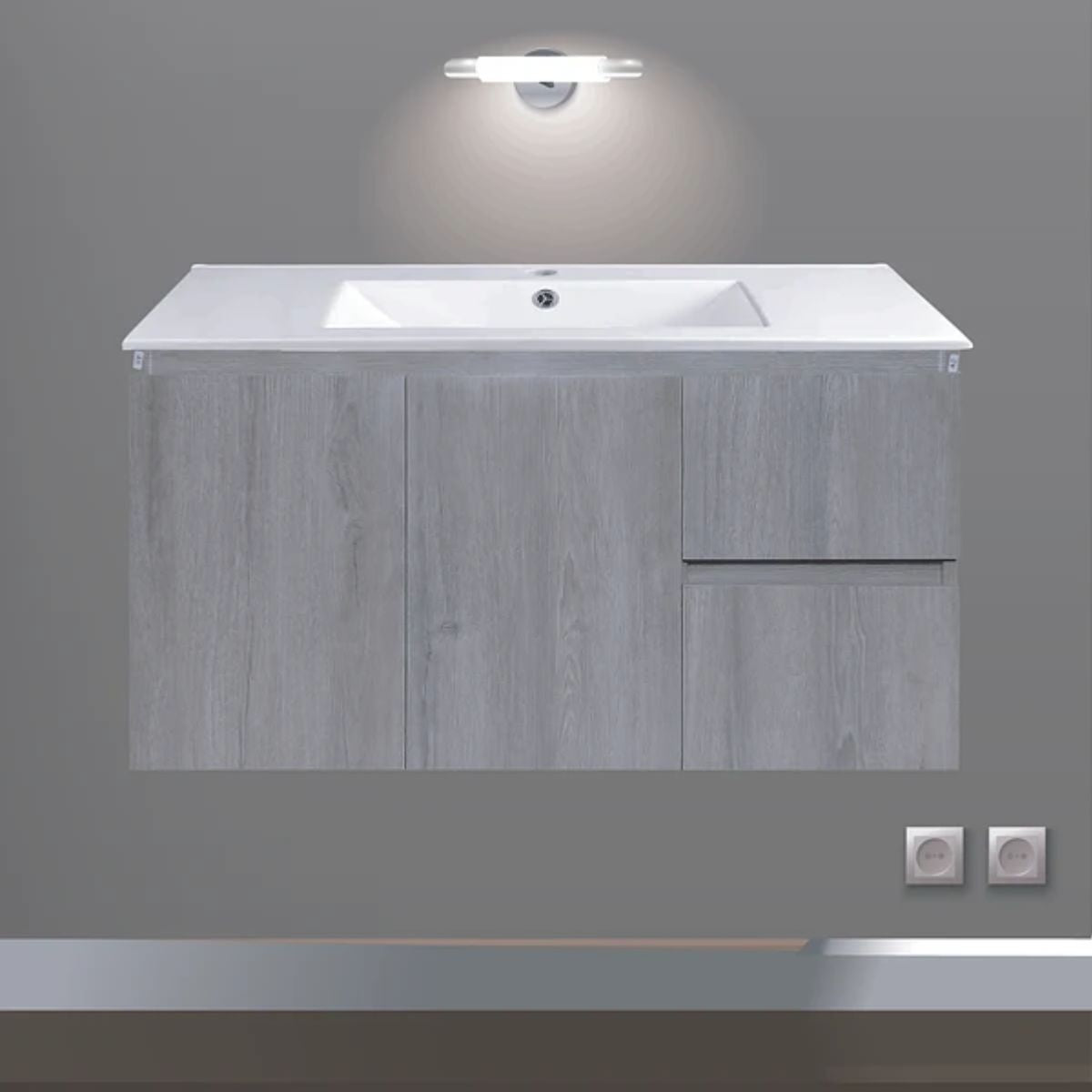 Kit Mueble Vanitorio a muro Space Nogal Claro 101x48x37cm