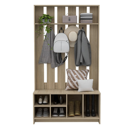 Mueble Recibidor Beijing, Rovere, con varios entrepaños y percheros