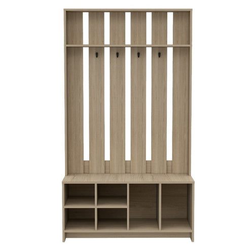 Mueble Recibidor Beijing, Rovere, con varios entrepaños y percheros