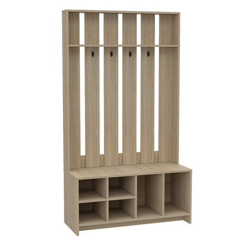 Mueble Recibidor Beijing, Rovere, con varios entrepaños y percheros
