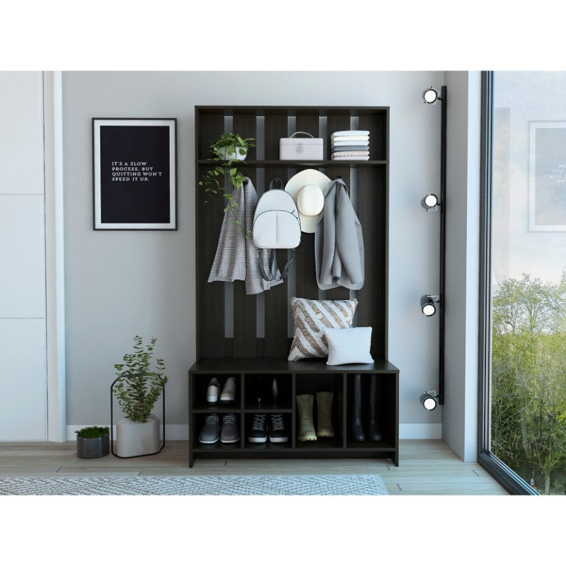 Mueble Recibidor Beijing, Wengue, con varios entrepaños y percheros