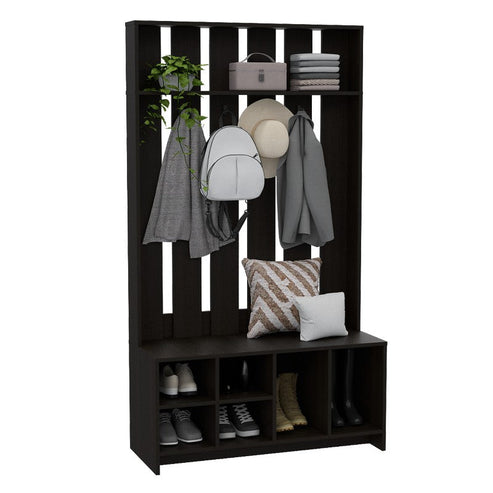 Mueble Recibidor Beijing, Wengue, con varios entrepaños y percheros