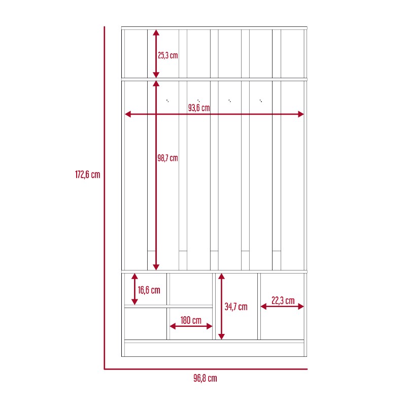 Mueble Recibidor Beijing, Wengue, con varios entrepaños y percheros
