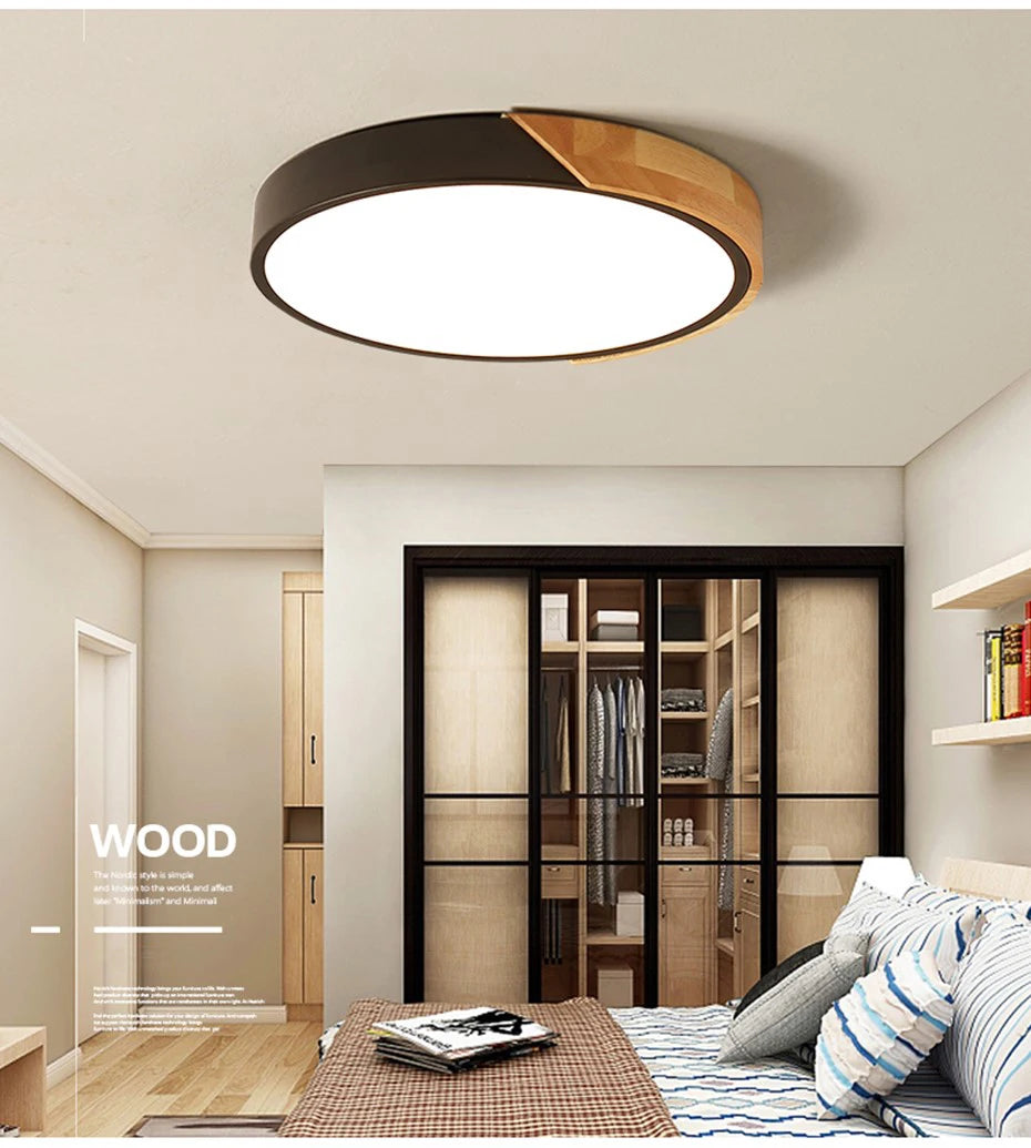 Foco LED Decorativo Madera/Negro con CONTROL REMOTO 30CM