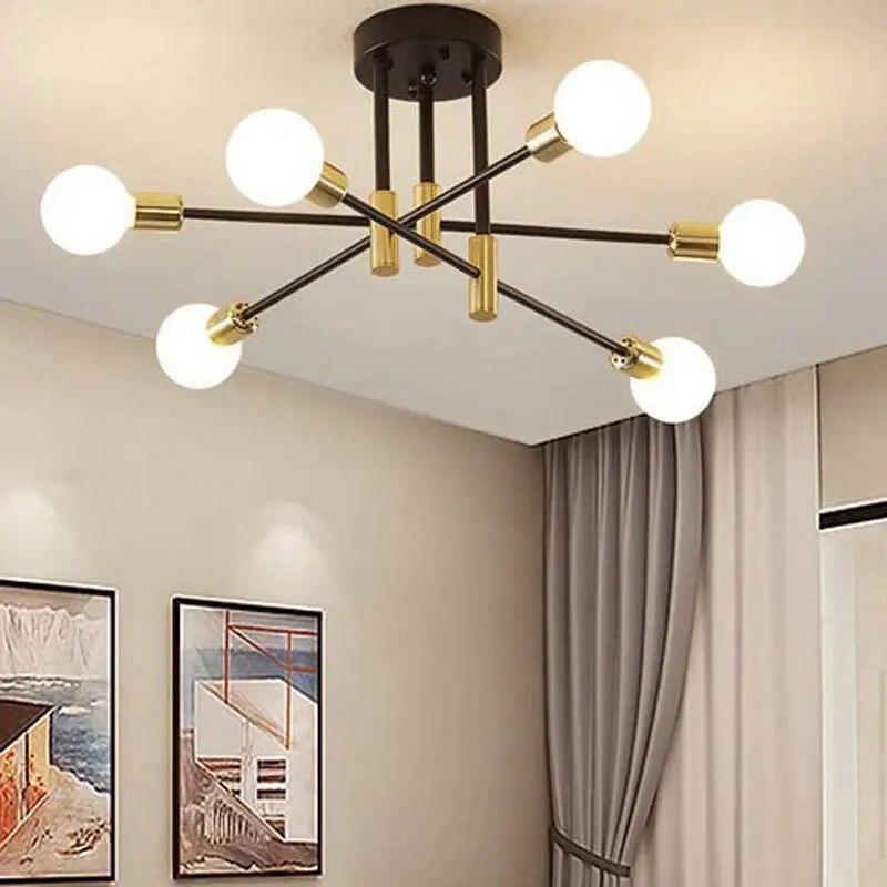 Lampara Aplique Techo Modelo ADALIA Dorada con Negro 6 Luces