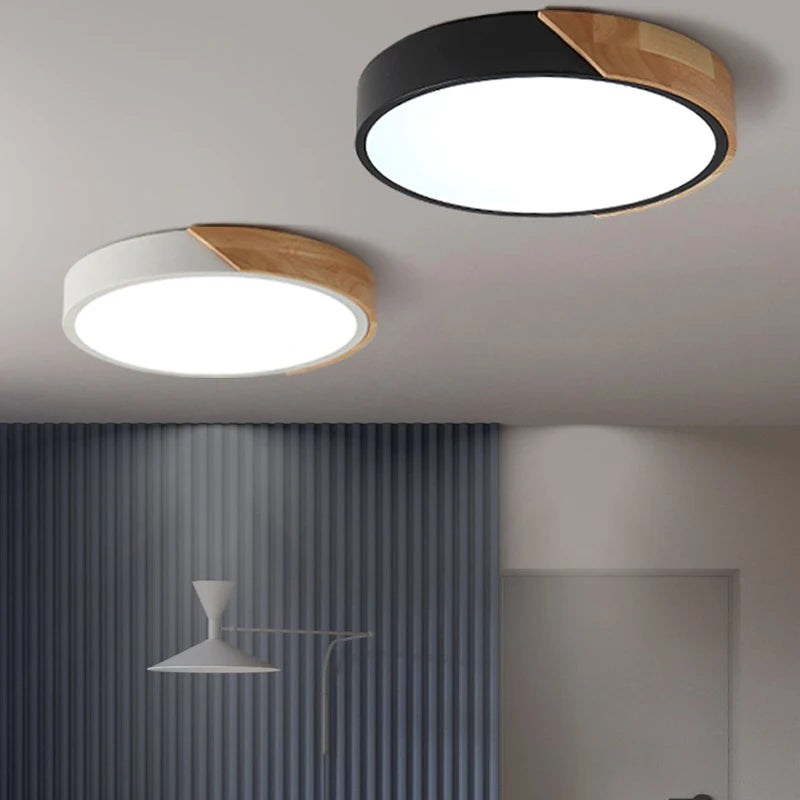 Foco LED Decorativo Madera/Negro con CONTROL REMOTO 30CM