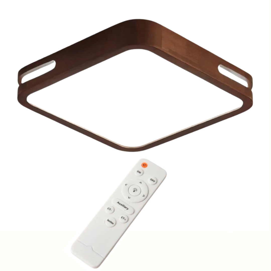 Foco Led Decorativo Cuadrado Madera Oscura 36w 40 cm