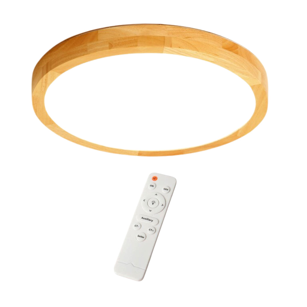 Foco Led Decorativo Redondo Madera Clara 36w 40 cm