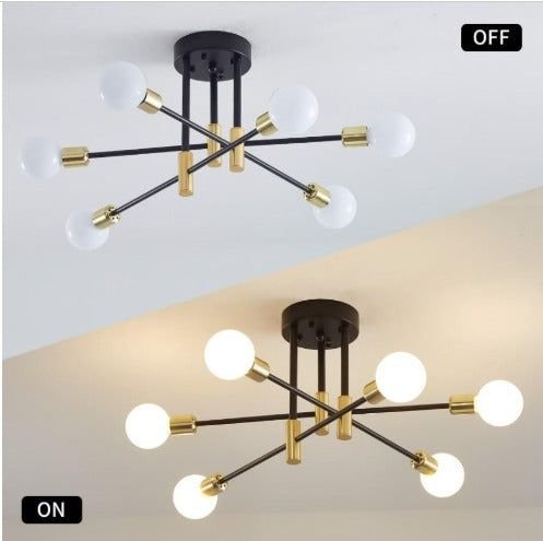 Lampara Aplique Techo Modelo ADALIA Dorada con Negro 6 Luces