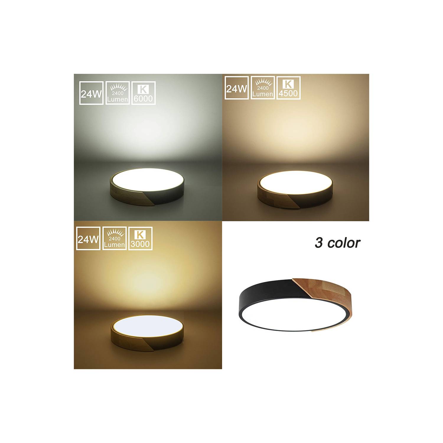 Foco LED Decorativo Madera/Negro con CONTROL REMOTO 30CM