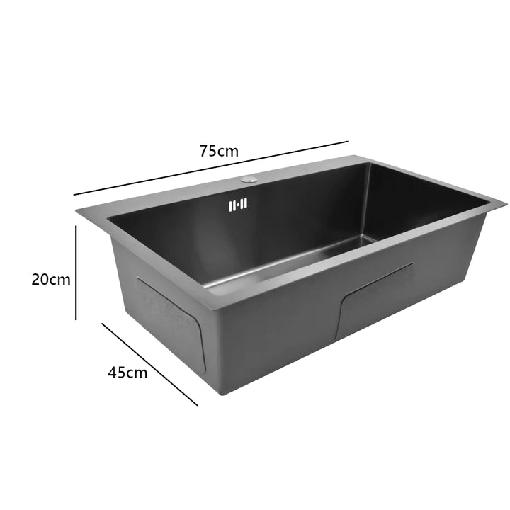 COMBO Lavaplatos 75x45 cm plomo + Griferia Extensible Retractil Negra
