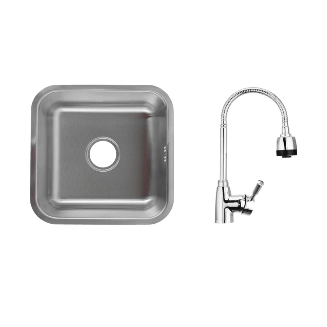 COMBO Lavaplatos 41x41 cm + Griferia flexible plateada