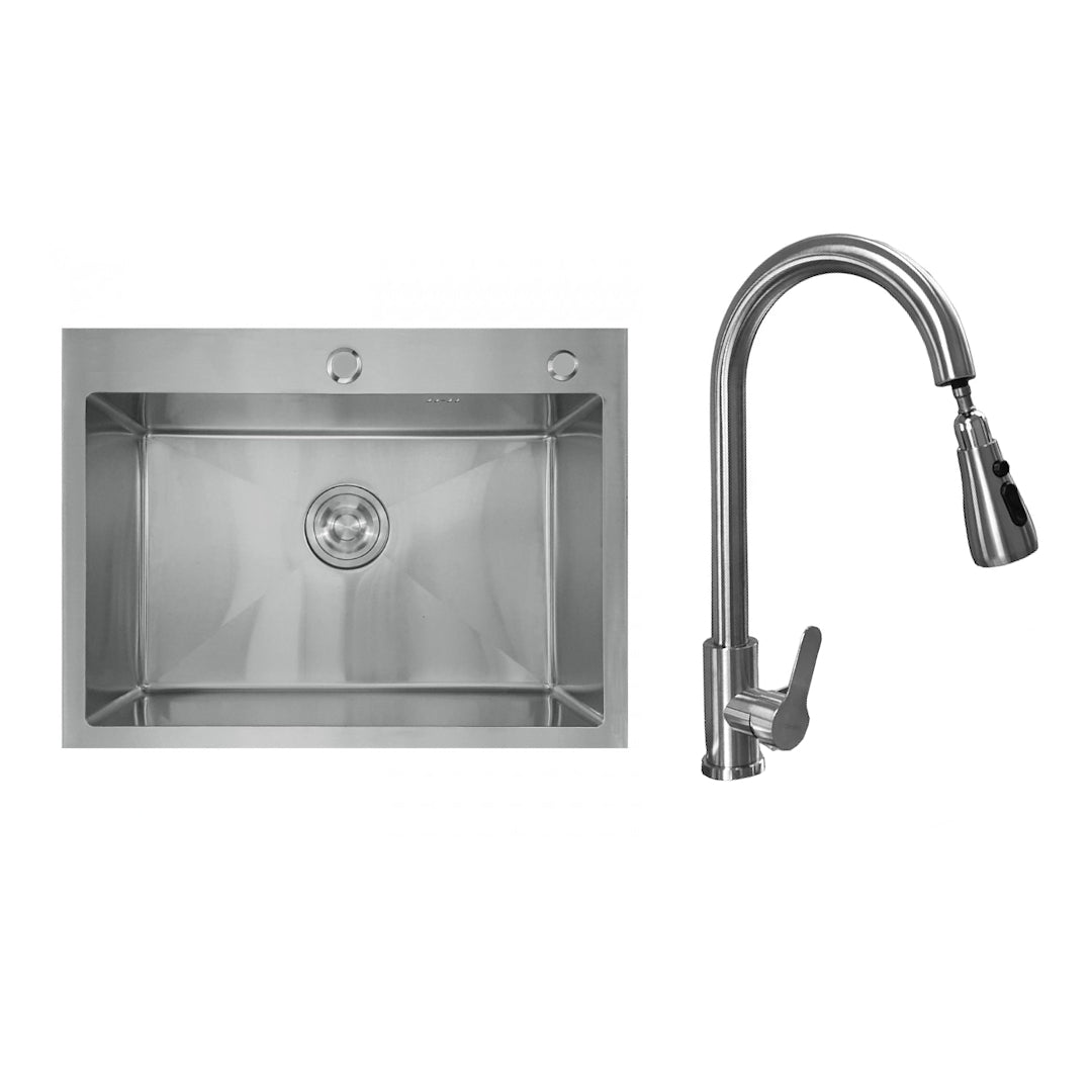 COMBO Lavaplatos 60x45 cm 2mm plata + Griferia retractil plata