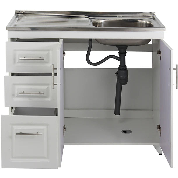 KIT MUEBLE Y LAVAPLATOS DE COCINA BLANCO 100 CM IZQUIERDO