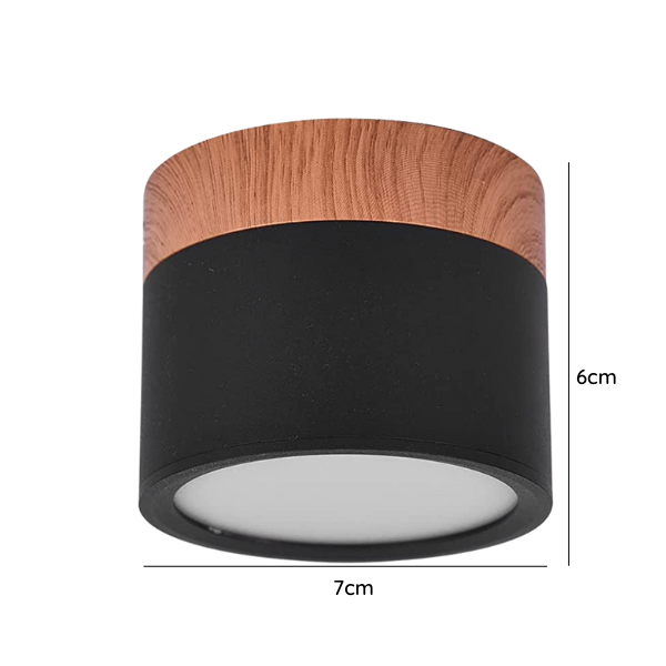 Foco LED Sobrepuesto Negro y Madera 7W Luz Fria 6000K